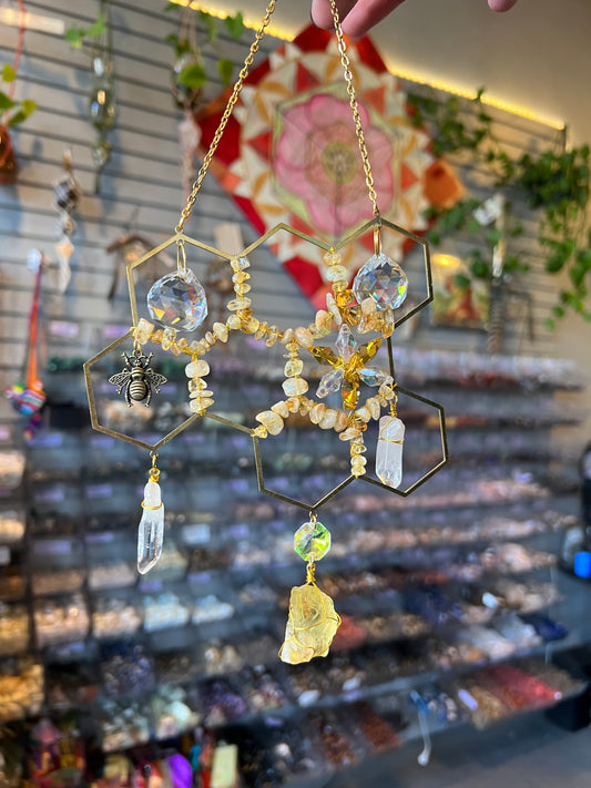 Honey Bee Citrine Sun Catcher