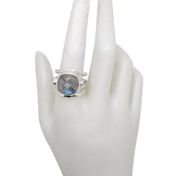 Faceted Labradorite with Garnet Sterling Silver Ring