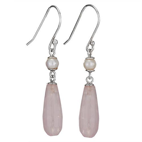 Early Riser Rose Quartz and Pearl Sterling Silver Earring