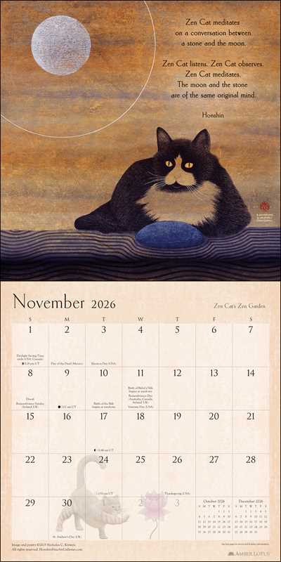 Zen Cat 2026 Wall Calendar by Kirsten-Honshin Nicholas: Calendar; 24 pages / English