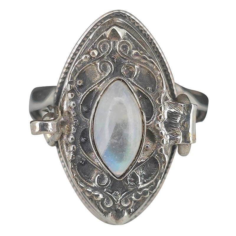 Moonstone Sterling Silver Locket / Poison Ring: 8
