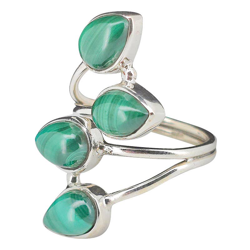 Multi Stone Malachite Adjustable Ring