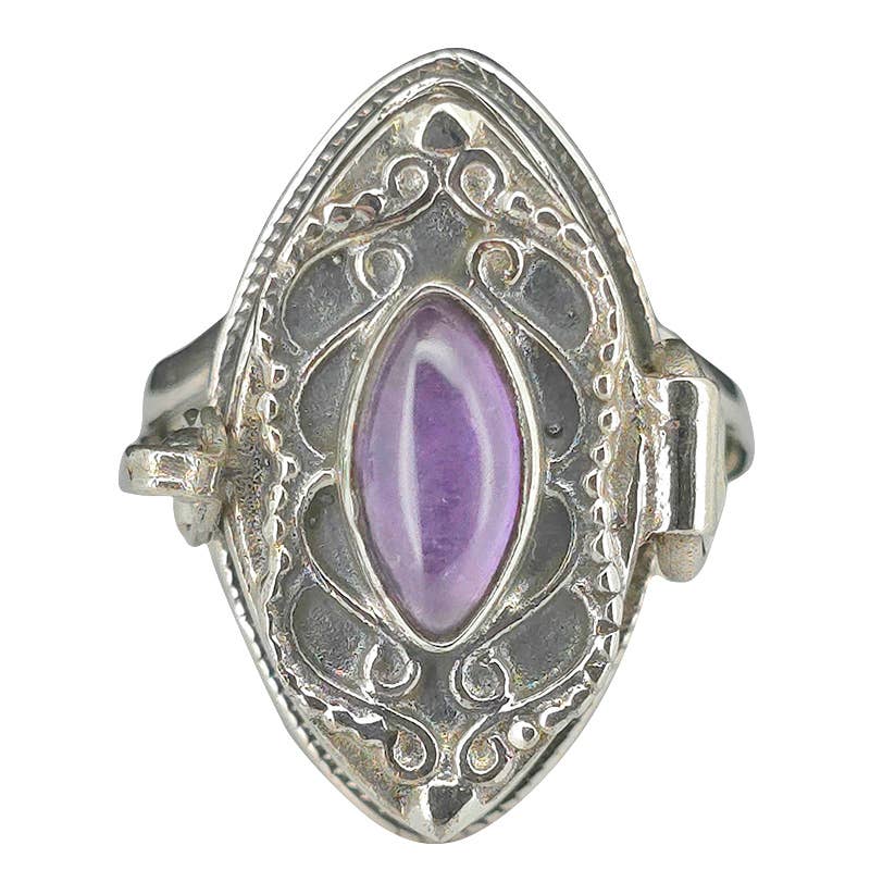 Amethyst Sterling Silver Locket / Poison Ring: 8