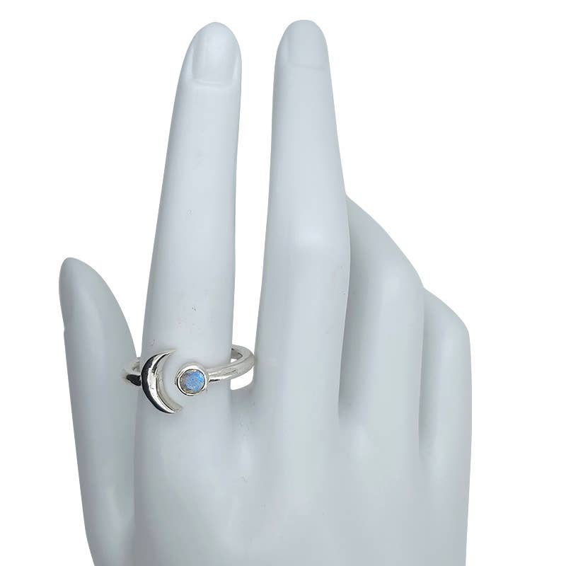 Faceted Labradorite Sterling Silver Moon Adjustable Ring : 9