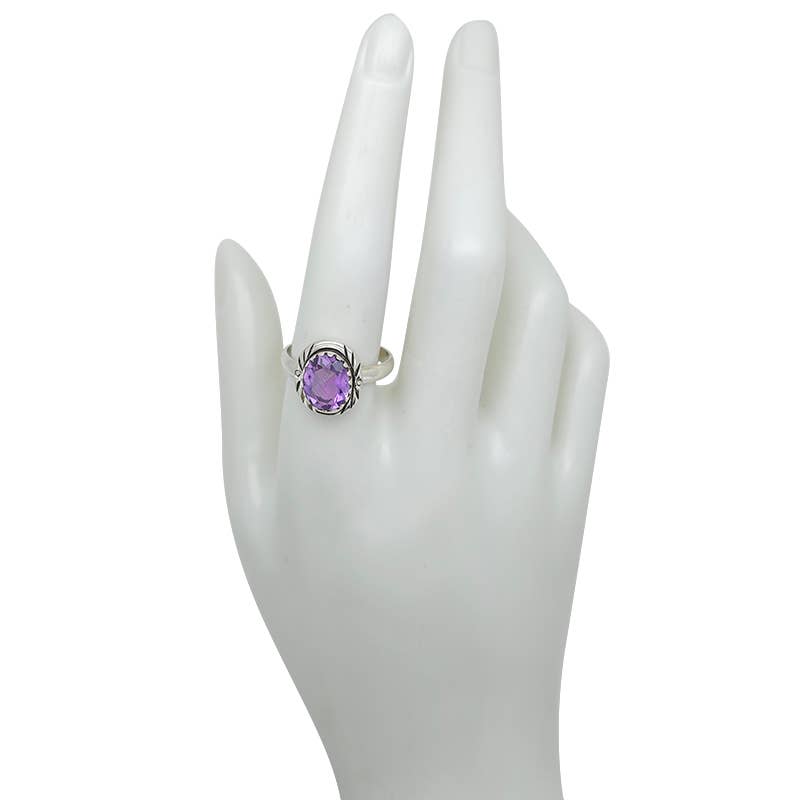 Faceted Amethyst Silver Ring: 9