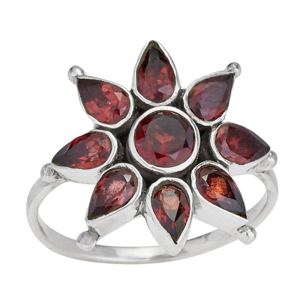 Crimson Bloom Garnet Sterling Silver Ring: Garnet / 8 / Statement