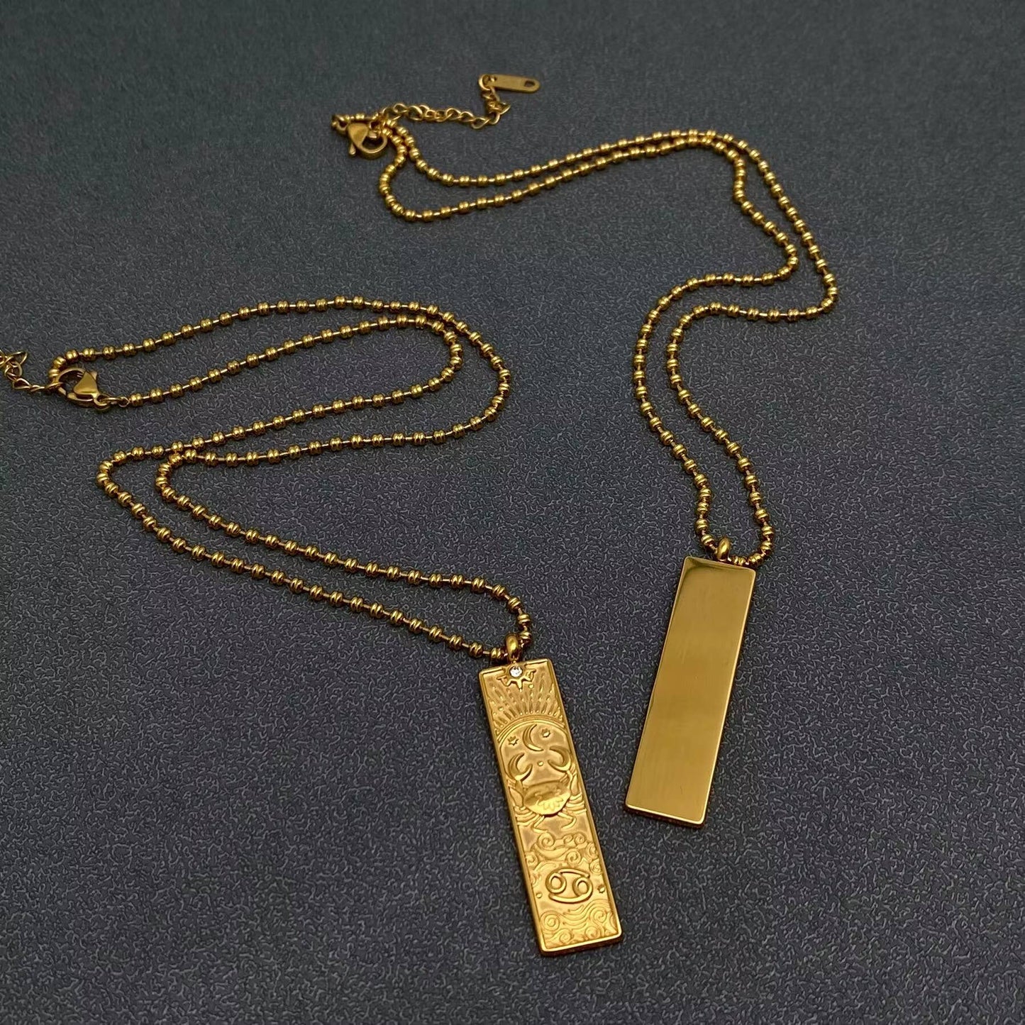 Leo:Rectangular 18K Golden SS Zodiac Signs Charm Necklace