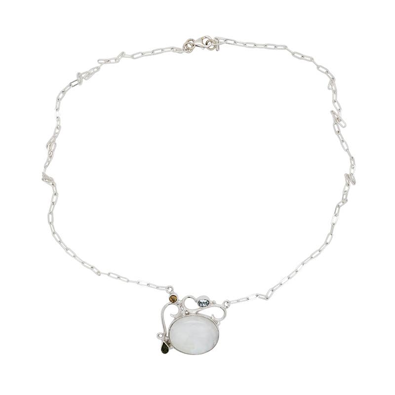 Moonstone Peridot Blue Topaz Sterling Silver Necklace