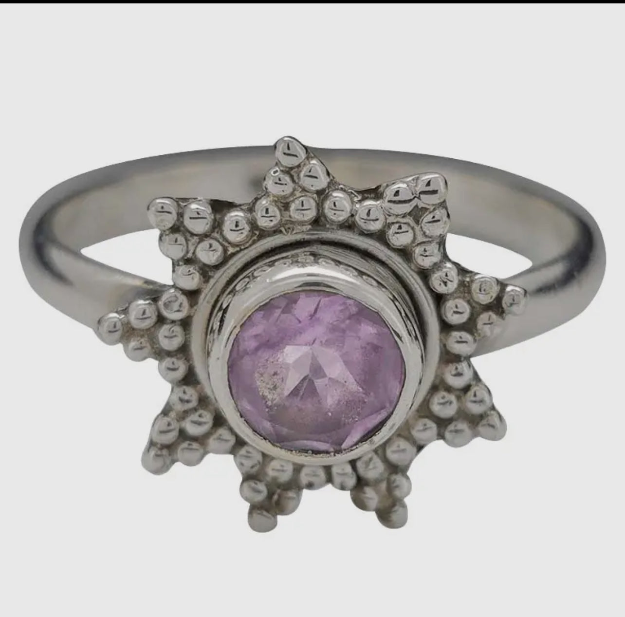 Faceted Amethyst Silver Ring- Sun
