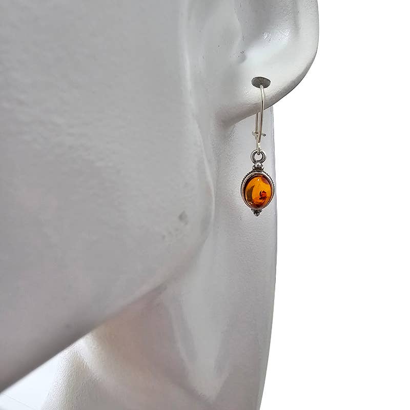 Amber Sterling Silver Earrings On Hooks