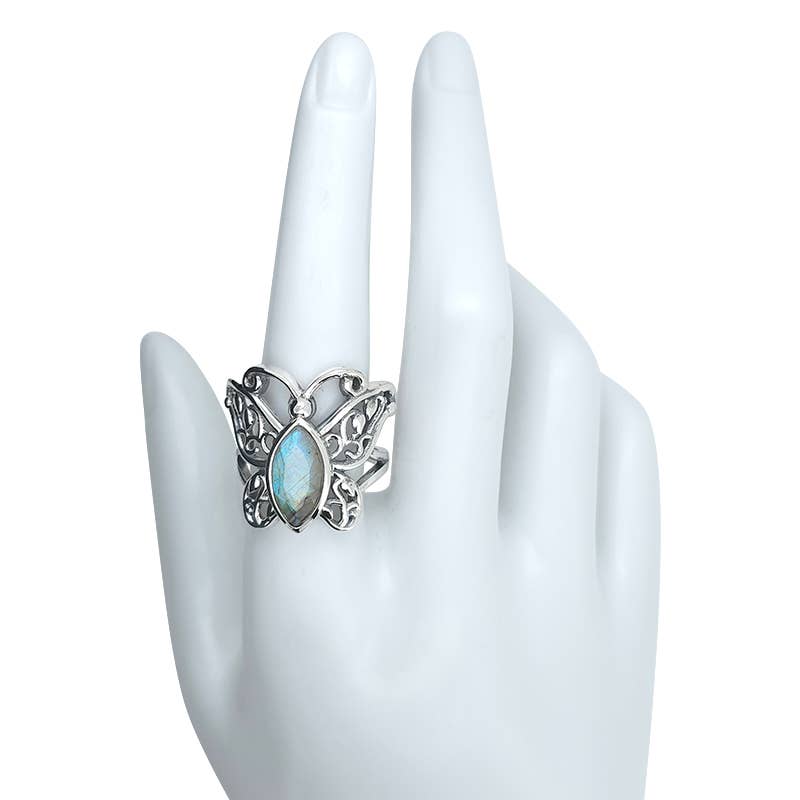 Faceted Labradorite Sterling Silver Butterfly Ring: 7