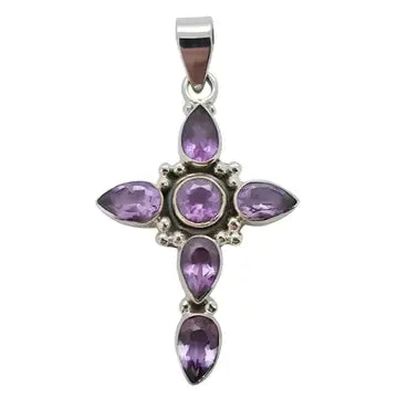 Faceted Amethyst Sterling Silver Cross Pendant
