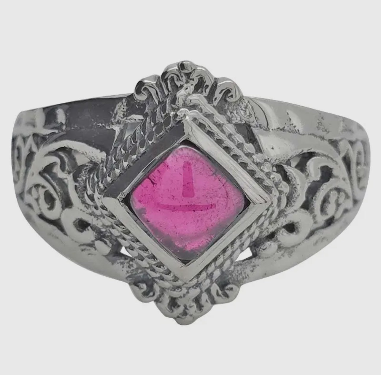 Garnet Sterling Silver Ring - Diamond