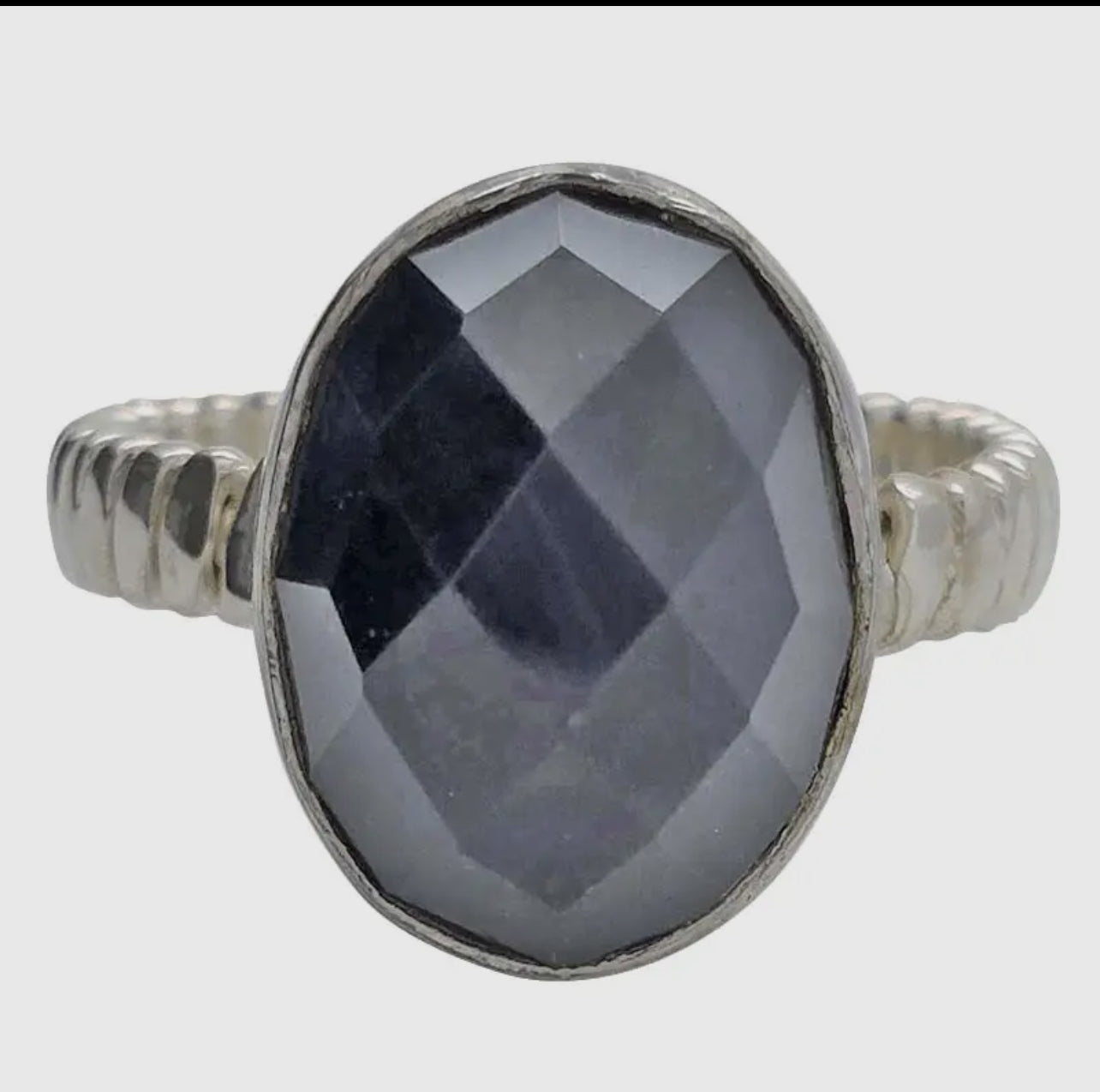 Faceted Black Onyx Sterling Ring