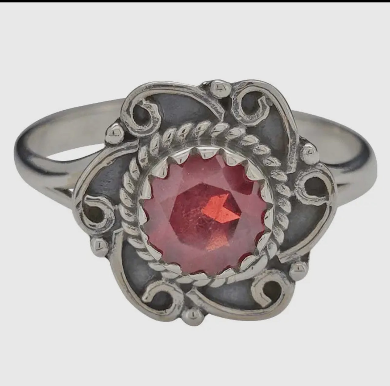 Faceted Garnet Sterling Silver Ring - Flower
