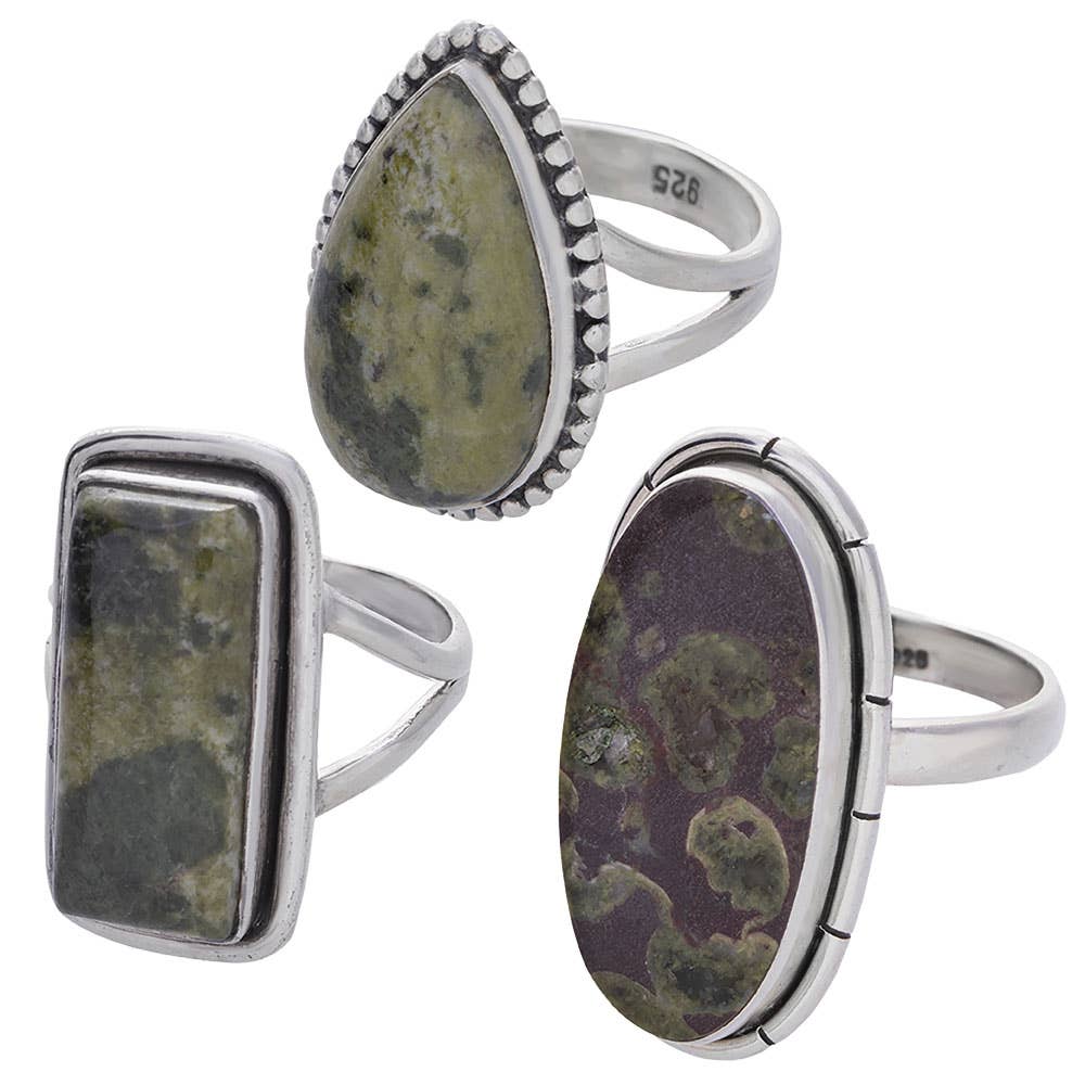 Assorted Shape Epidote Ring: Sterling Silver / 8 / Epidote
