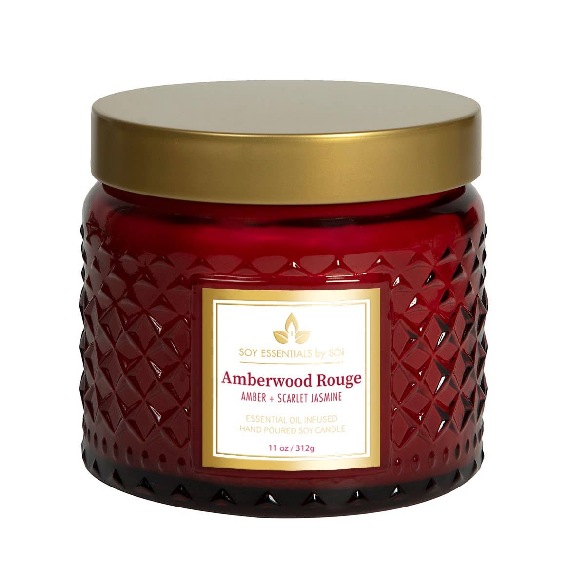 Amberwood Rouge 11oz Faceted Glass Jar Soy Candle