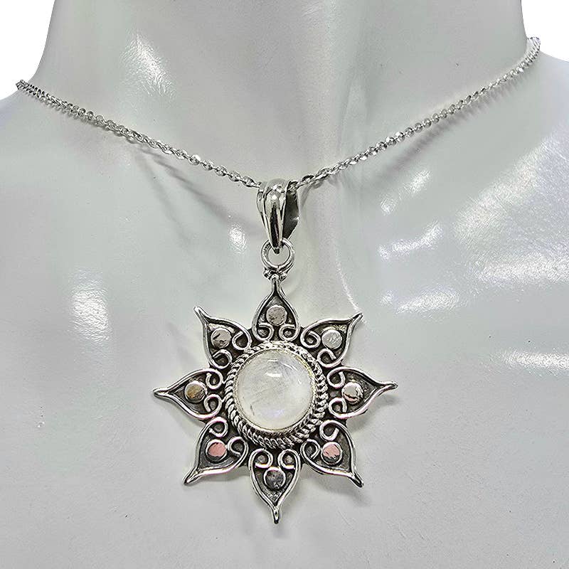 Moonstone Sterling Silver Flower Pendant