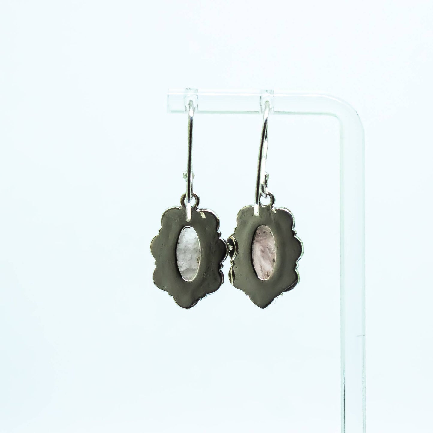 Rose Quartz Gemstone Brass Silver Dangling Earrings