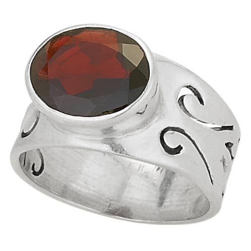 Play Your Hand Garnet Cutout Sterling Silver Ring: 6