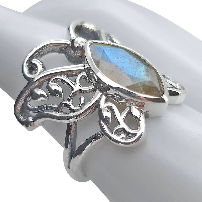 Faceted Labradorite Sterling Silver Butterfly Ring: 7