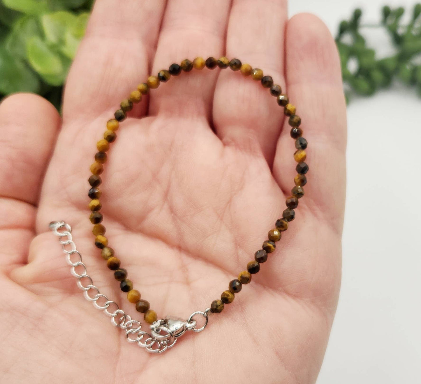 Tiger Eye Bracelet Faceted 3MM w/Silver Color Clasp