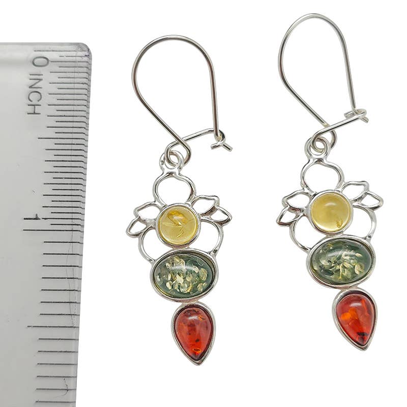 Amber Silver Lotus Earrings On Hooks