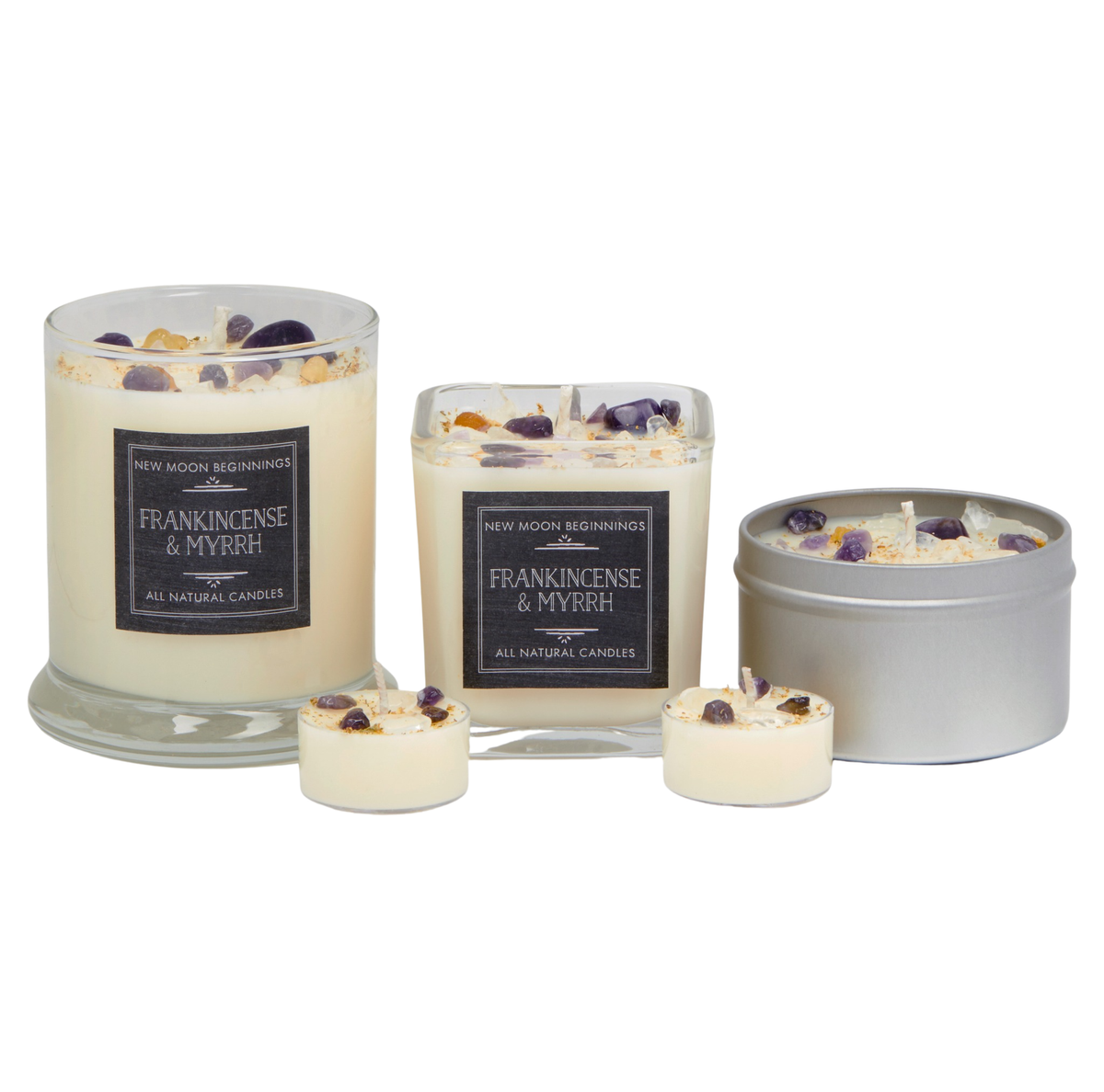 Frankincense & Myrrh Candles - Crystal Candles Winter Candle: 8oz Round Tin