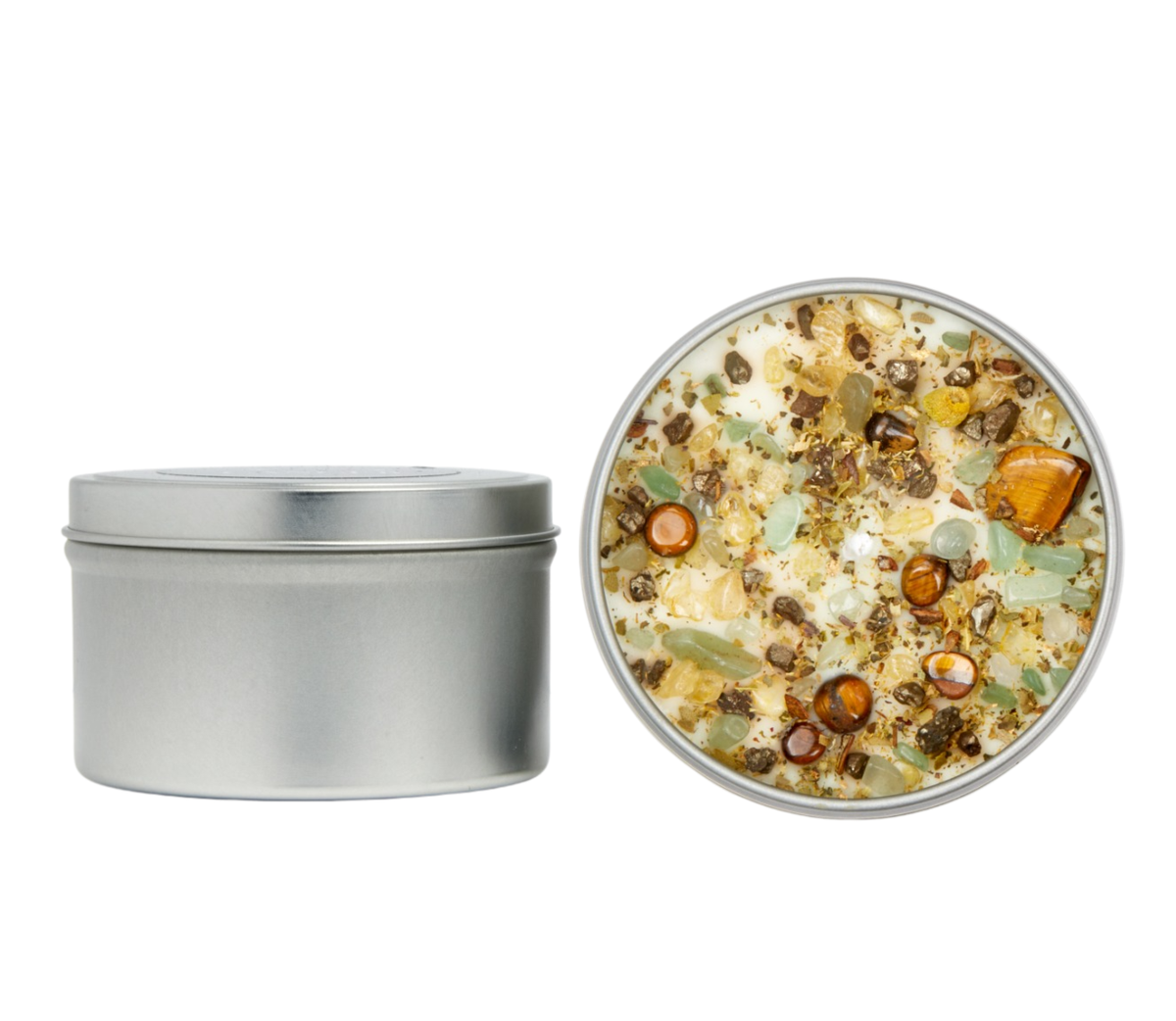 Prosperity Candle - Soy Candles - Herb & Crystal Candle: 8oz Round Tin