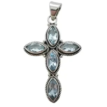 Faceted Blue Topaz Sterling Silver Cross