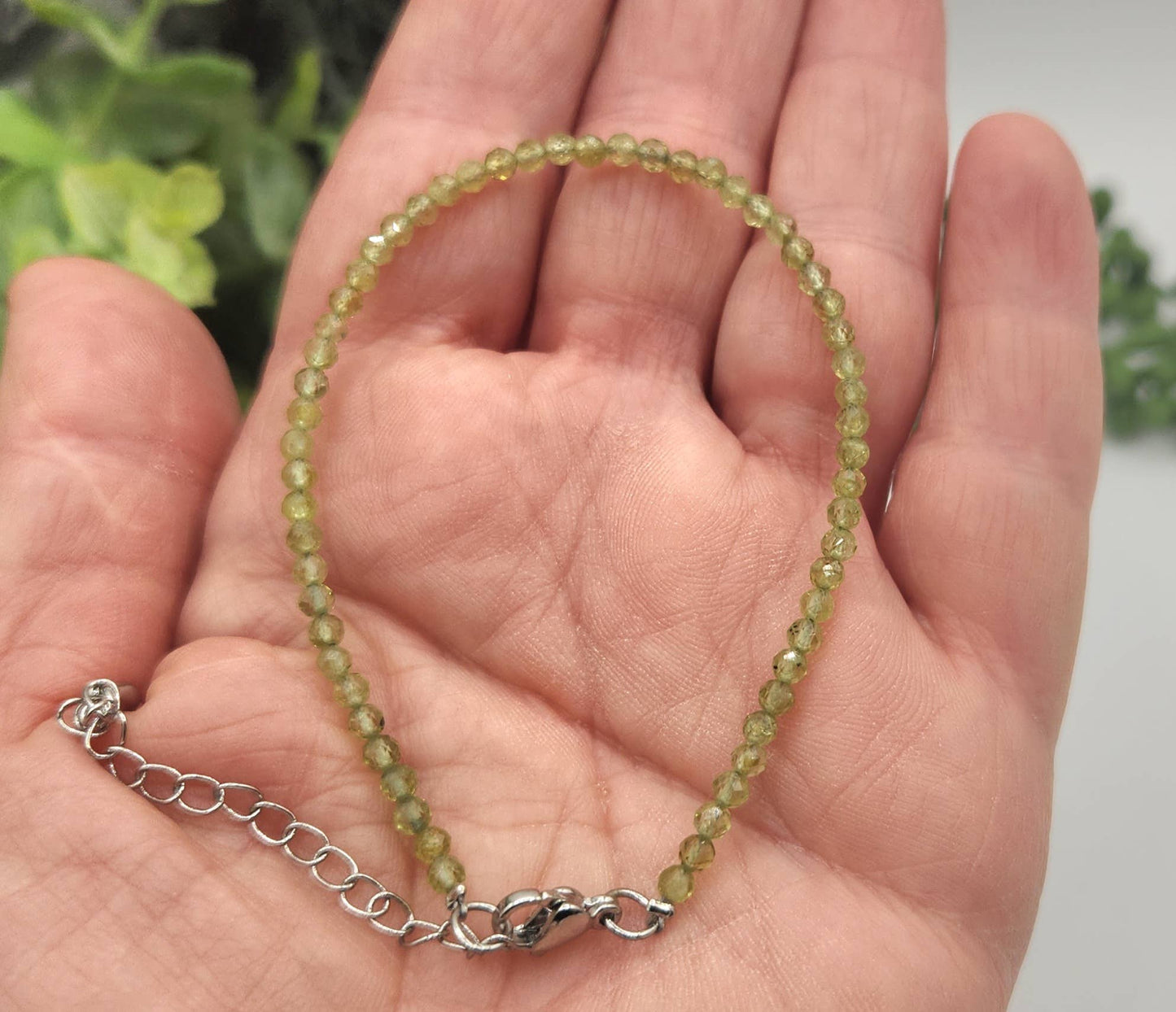 Peridot Bracelet Faceted 3MM w/Silver Color Clasp