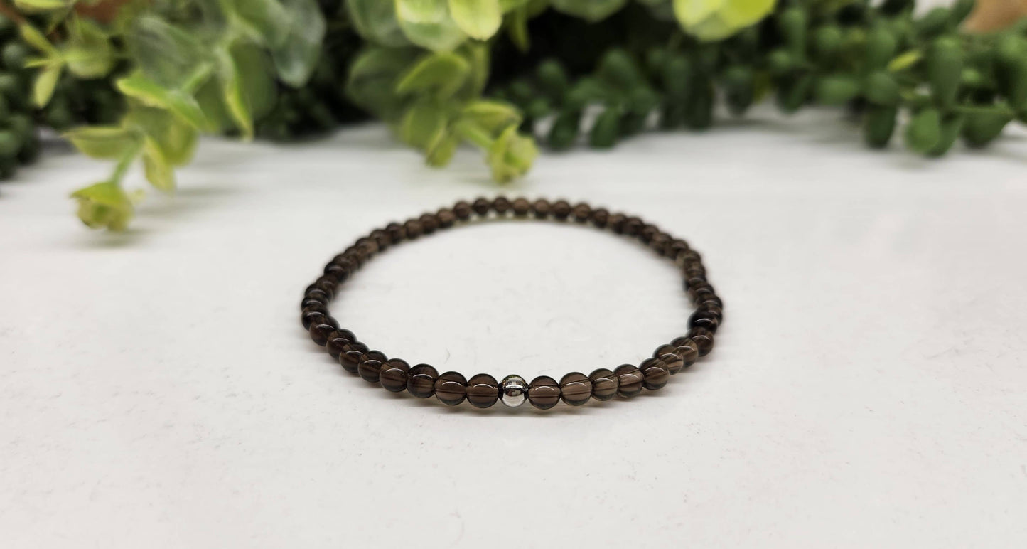 Smoky Quartz Stretchable Bracelet 4MM Beads - 7.5" Long