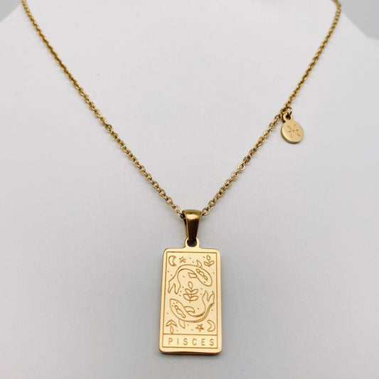 Pisces -Golden Stainless Steel 12 Constellation Charm Necklace