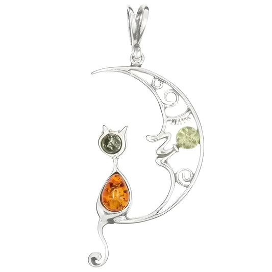 Cat On The Moon Multicolor Amber Pendant
