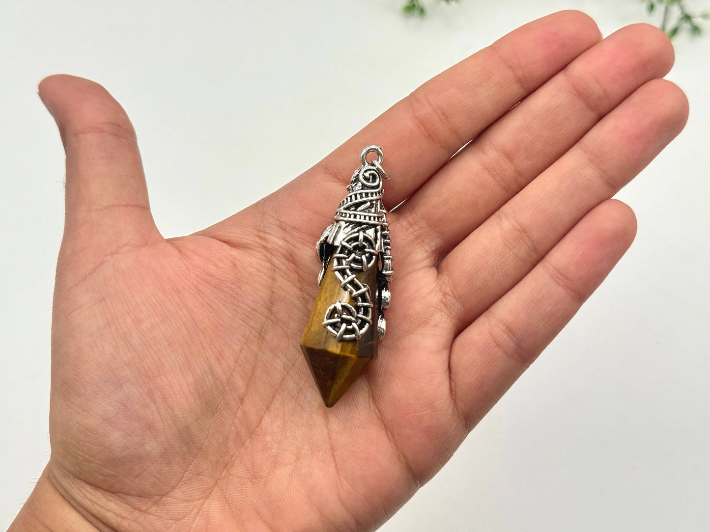 Tiger Eye 12 Faceted Antique Silver Detailing Pendulum