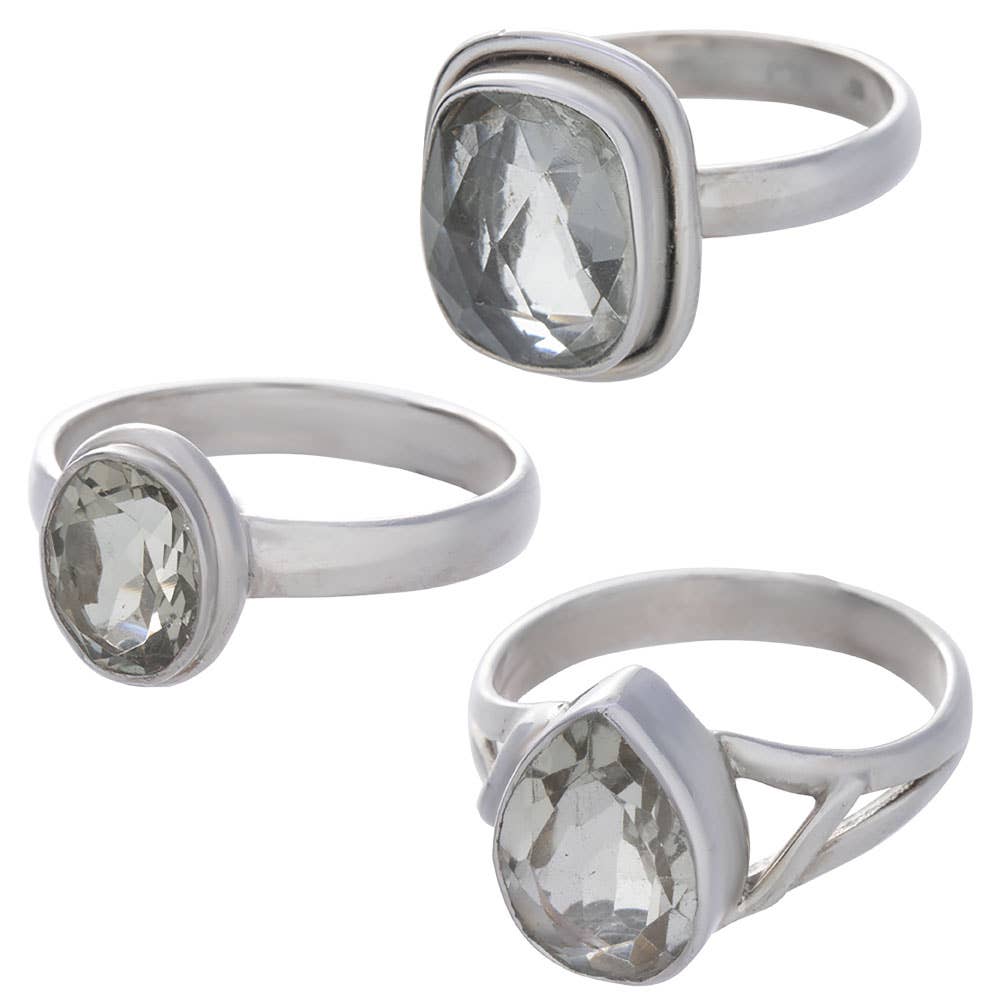 Assorted Shapes Faceted Prasiolite Ring: 7