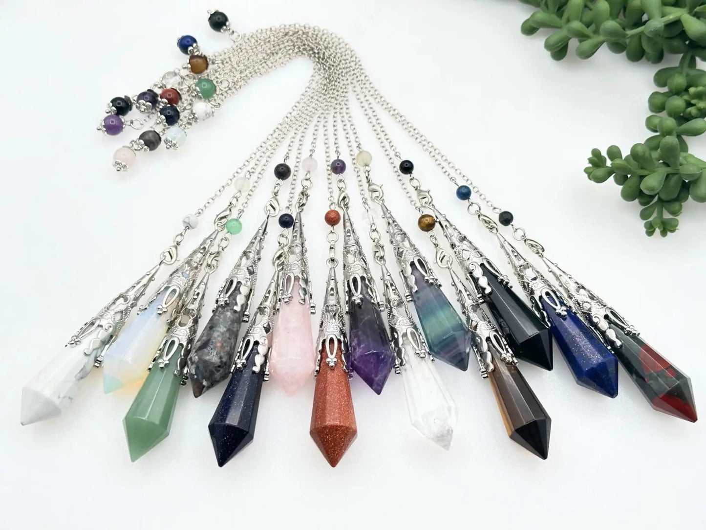Rose Quartz Gemstone Art Deco Silver Color Pendulum