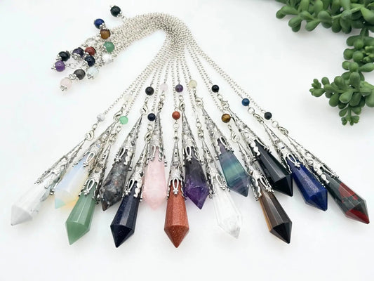 Rose Quartz Gemstone Art Deco Silver Color Pendulum
