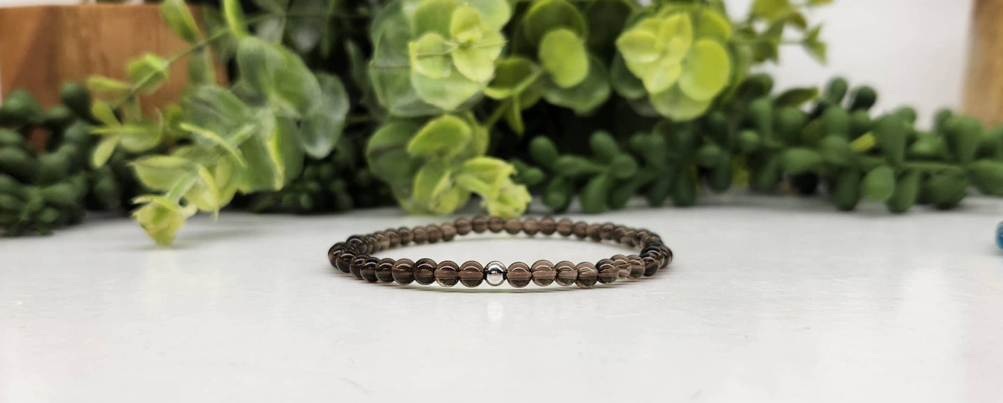 Smoky Quartz Stretchable Bracelet 4MM Beads - 7.5" Long