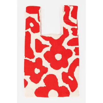 Vibrant Flower Red Crochet Knit Tote Bag