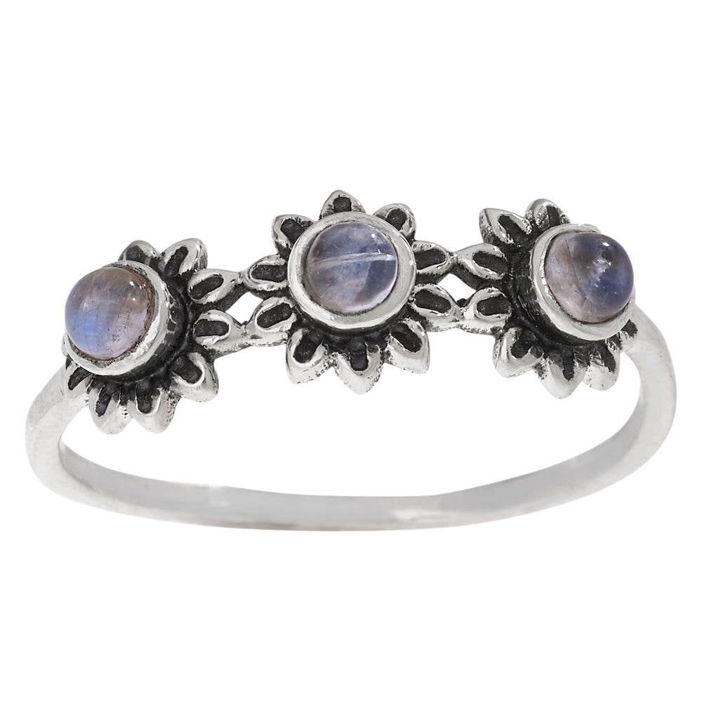 Delightful Daisy Rainbow Moonstone Sterling Silver Ring: 5