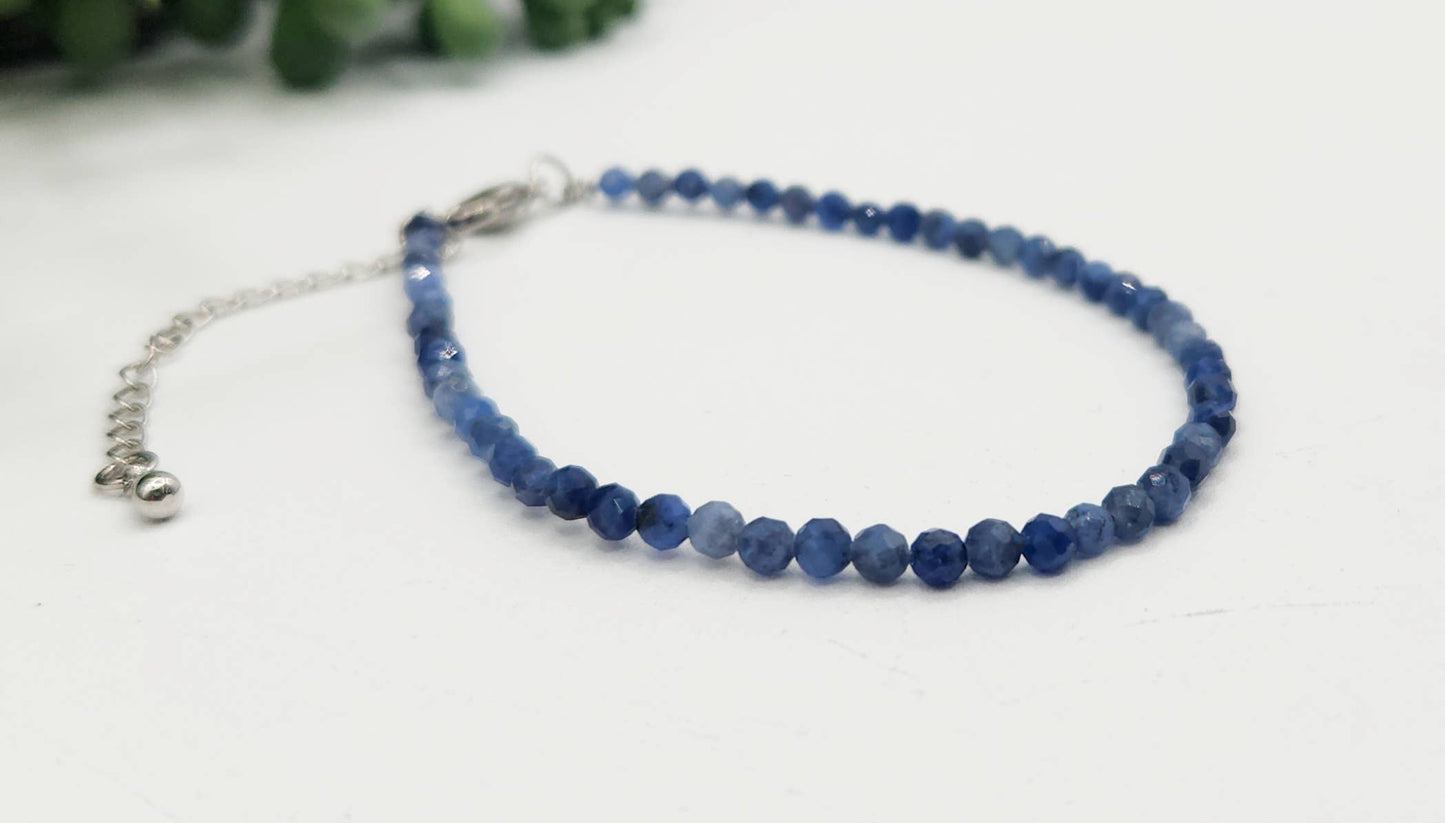 Sodalite Bracelet Faceted 3MM w/Silver Color Clasp
