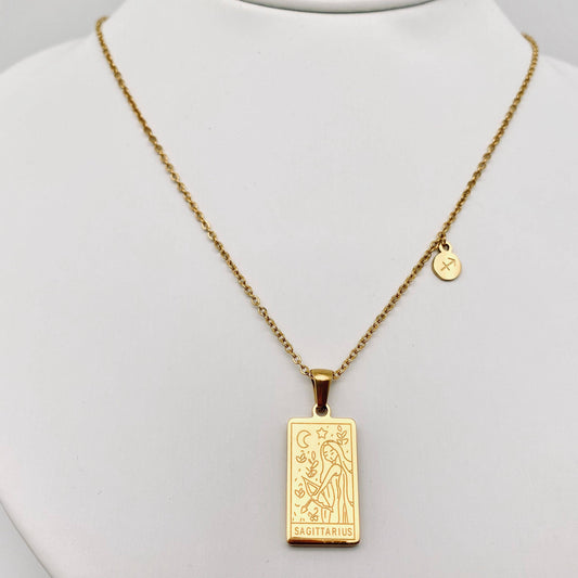 Sagittarius:Golden Stainless Steel 12 Constellation Charm Necklace