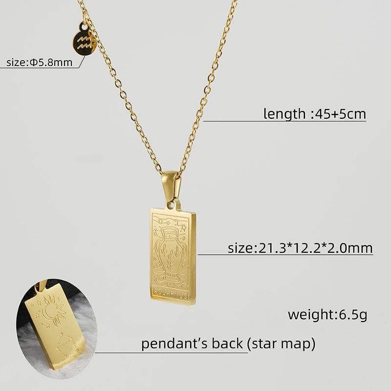 Pisces -Golden Stainless Steel 12 Constellation Charm Necklace