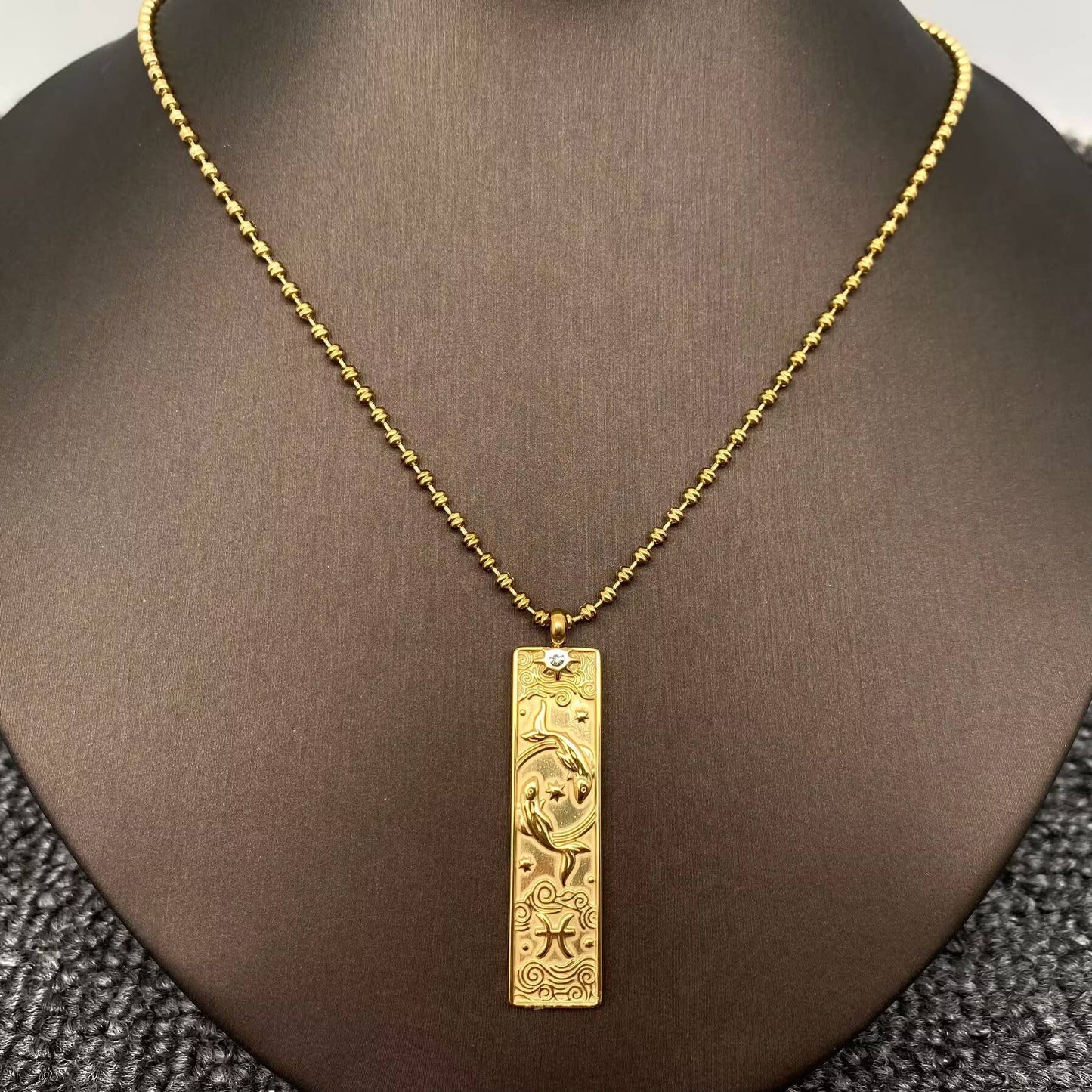 Scorpio:Rectangular 18K Golden SS Zodiac Signs Charm Necklace