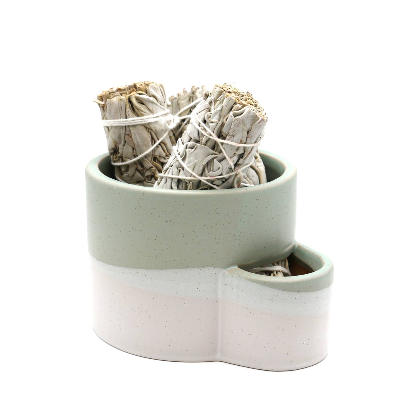 Ceramic Burner w/ Match Slot - White & Green