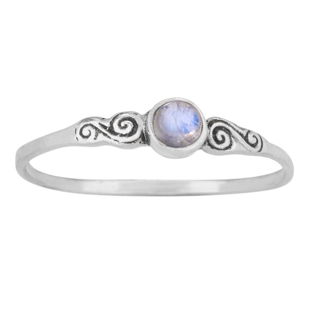 Dainty Drop Rainbow Moonstone Sterling Silver Ring: 8
