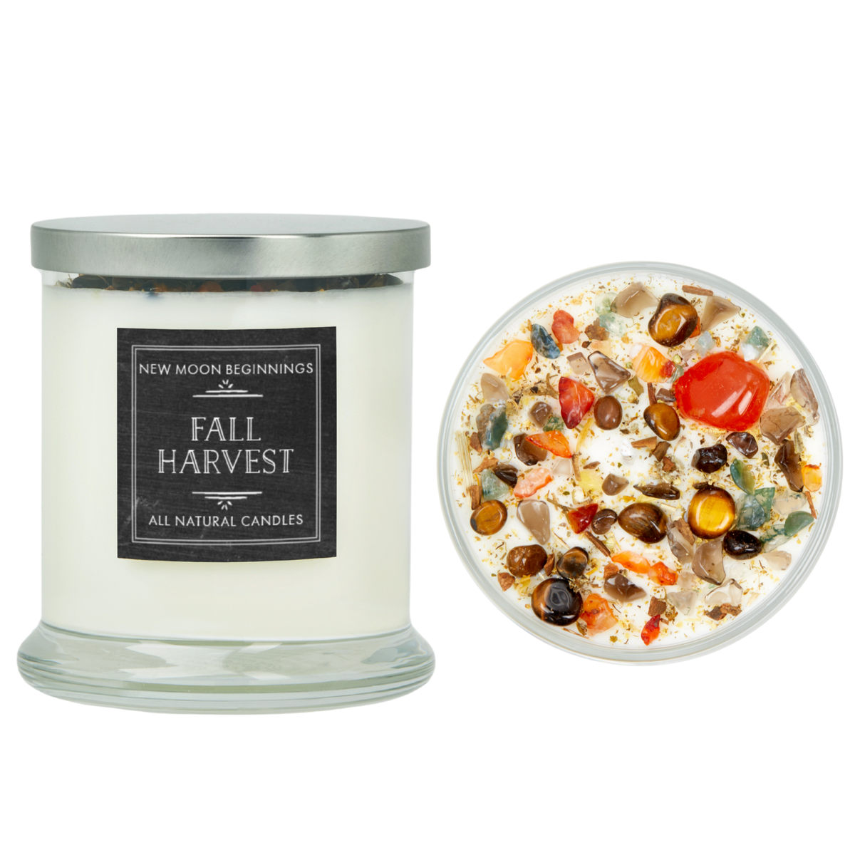 Fall Harvest Candles Herb & Crystal Candles - Autumn Candle: 8oz Round Tin