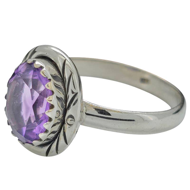 Faceted Amethyst Silver Ring: 9