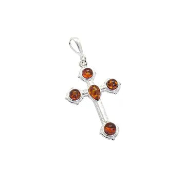 Amber Sterling Silver Cross Pendant